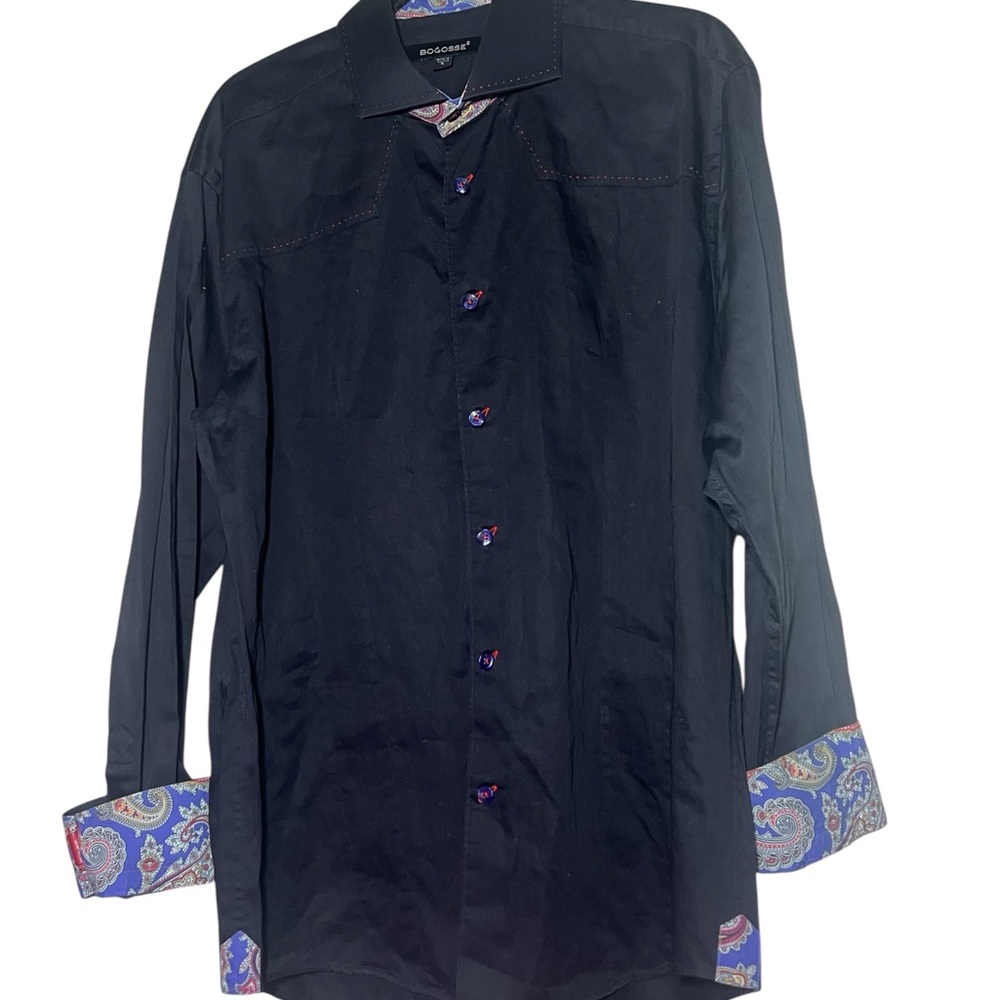 BOGOSSE men’s black Designer dress Shirt size 5